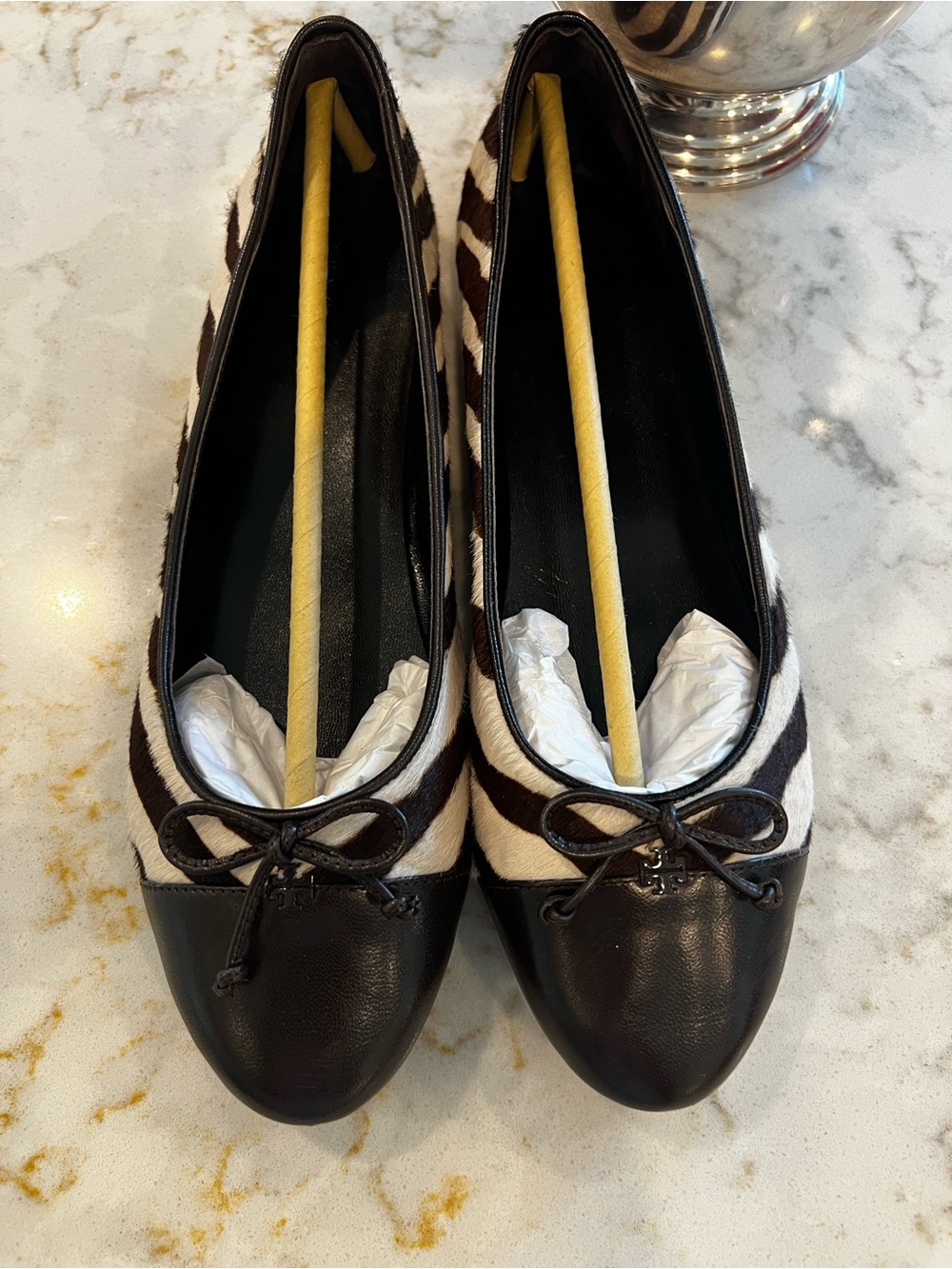 Tory Burch Cap-Toe Ballet Flats in Zebra/Coco, 9M